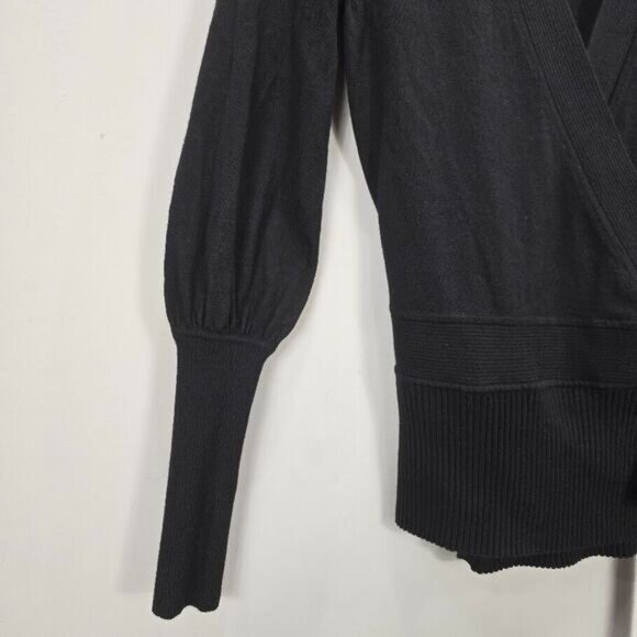 Diane Von Furstenberg Wrap Cardigan S Black Merino Wool Bishop Sleeves Ballet - Picture 2 of 10